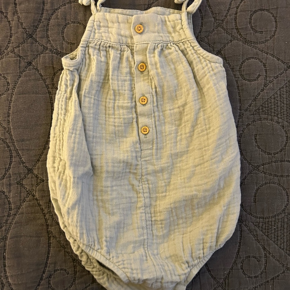 Light Blue Baby Romper with Wooden Buttons
